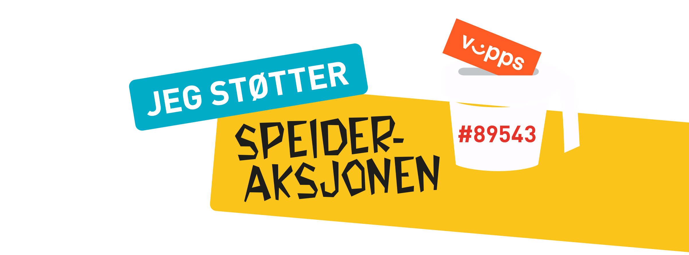Logo for Speideraksjonen med teksten "Jeg støtter Speideraksjonen" og Vipps-nummer 89543