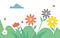 Illustrasjon av en blomstereng med bier og blomster